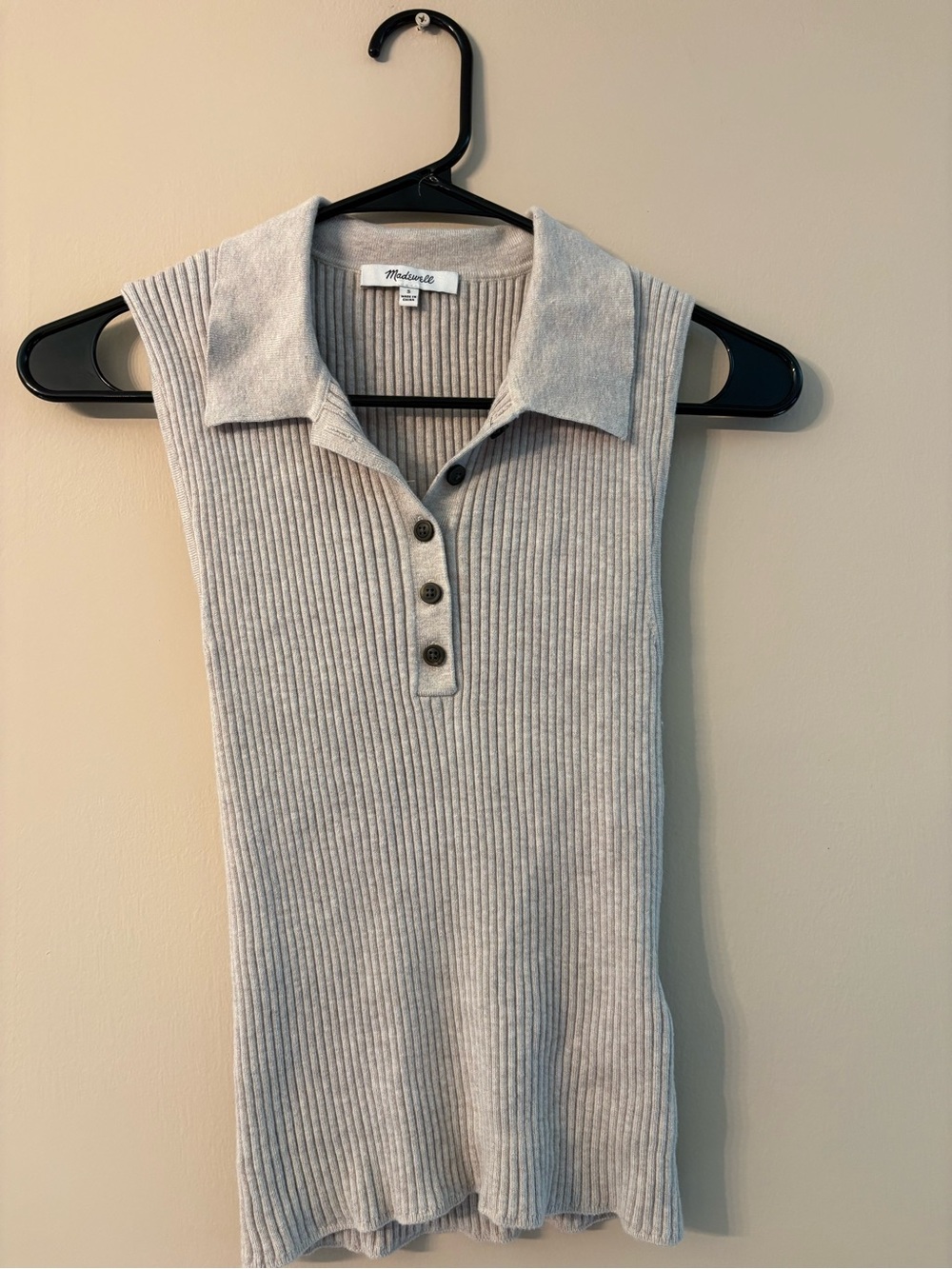 Madewell Light Gray Ribbed Sleeveless Polo Tank